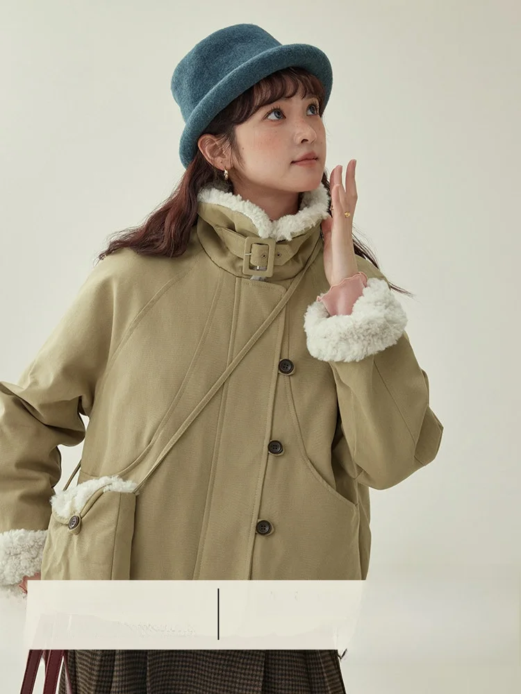 

AMUU North Island Корейская теплая молодежная женская зимняя куртка с длинными рукавами, мехом, молнией и воротником-стойкой, из чистого хлопка, новинка