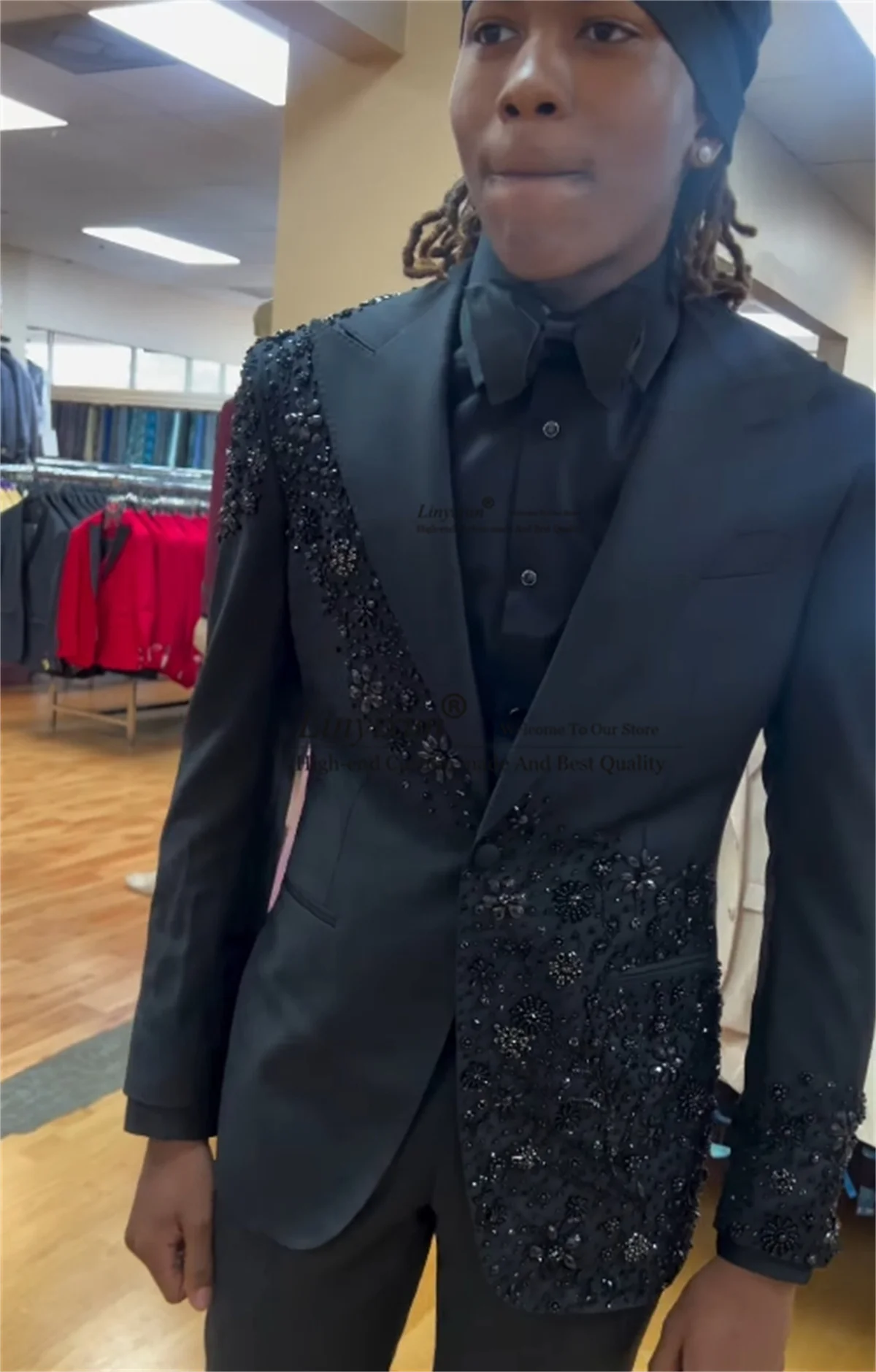 Sparkly Gem Crystals Men Suits Customized Wedding trajes para hombre 2 Pieces Sets Male Prom Blazer Peaked Lapel Groom Tuxedos