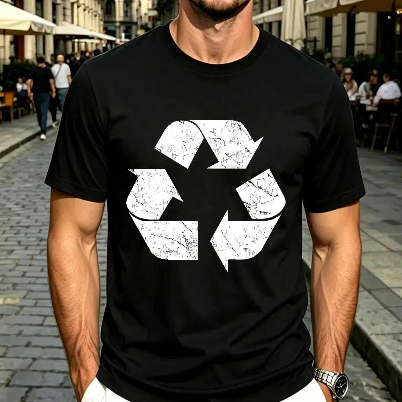 washed T Shirt Vintage Recycle Logo Cotton vintage Washed streetwear Top For Everyday Wear Casual homme Comfortable fashion