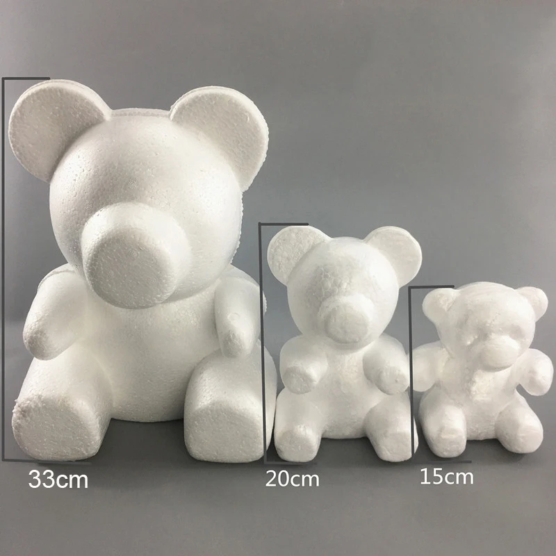 1PC 15cm/20cm/35cm Modeling Polystyrene Styrofoam White Bear DIY Artificial Rose Flower Bear Luck Dog Gift Wedding Party Decor