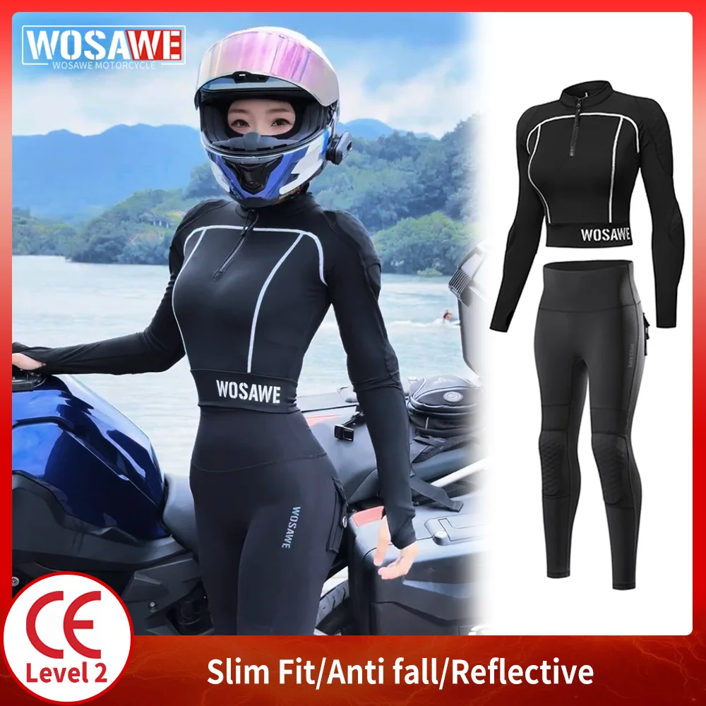 

WOSAWE Women Motorcycle Jacket and Pants Set with Removable Pads Soft Protective Gear CE Level 2 Safety Moto Racing Clothes Slim