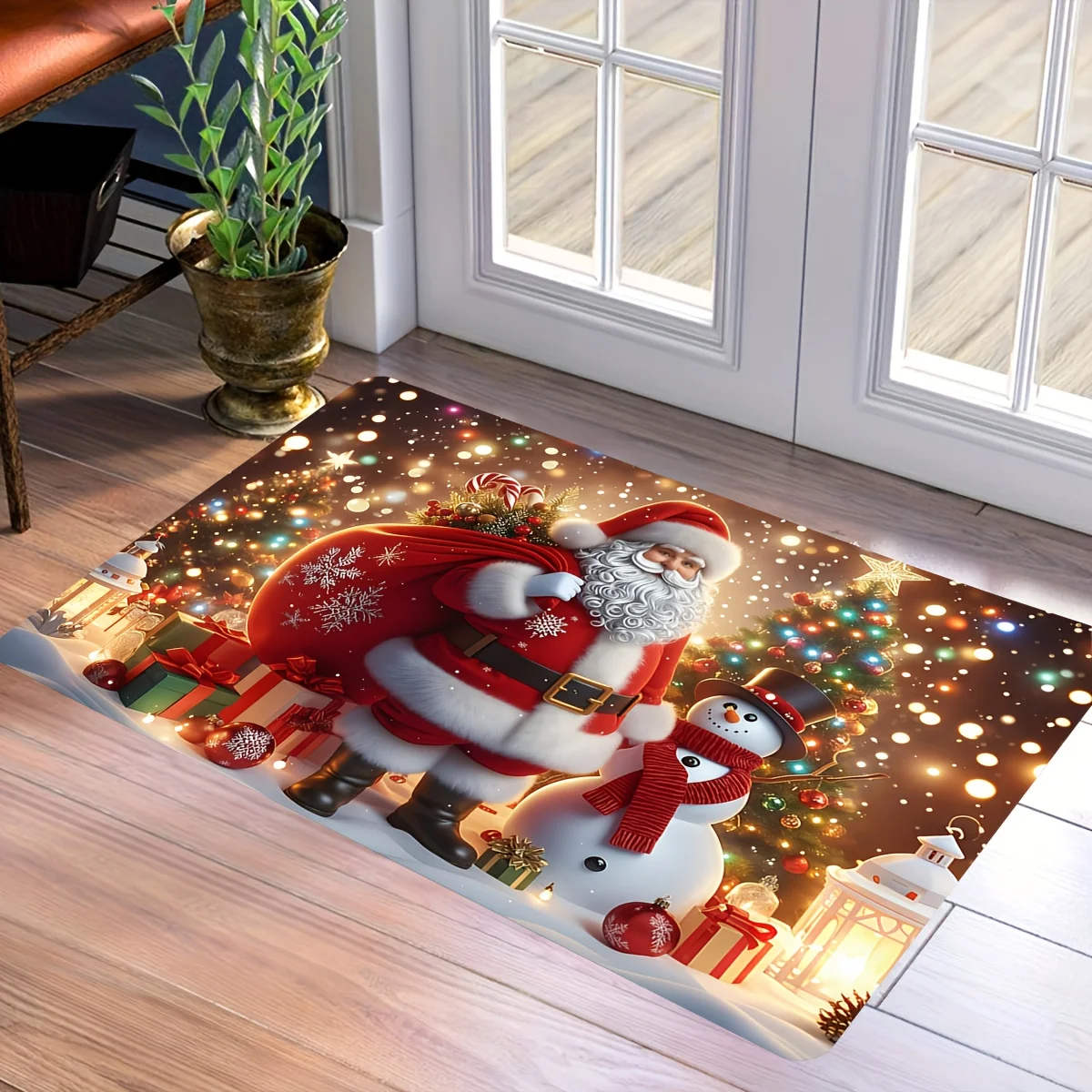 Santa Claus Snowman Pattern Doormat, Non-slip Floor Mat, Suitable for Living Room, Bedroom, Bathroom, Holiday Home Decoration