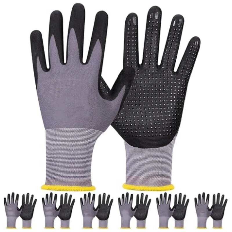 

1/2/3Pairs Nitrile Coated Safety Work Gloves with Grip Dots Endurance Seamless Knit Nylon Gloves for Men Construction Industrial