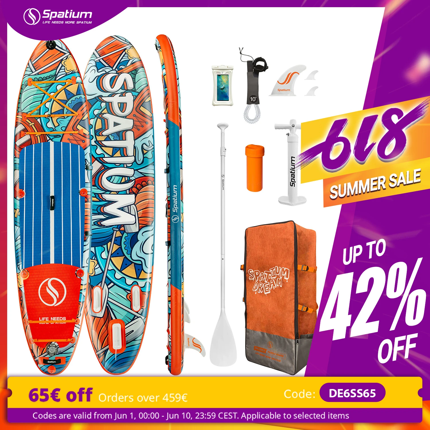 Tabla de surf inflable Spatium de 350cm, tabla de Paddle SUP, accesorios de pesca para surf, juego de tabla de Paddle inflable SUP