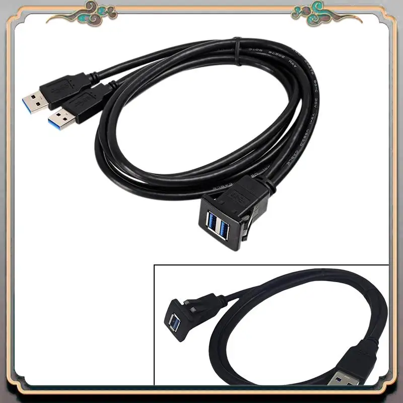Reliable-1M Socket Cable USB 3.0 Auto Car Flush Mount Male To Female Extension Cord Dashboard Panel Square Audio Line For Motorc