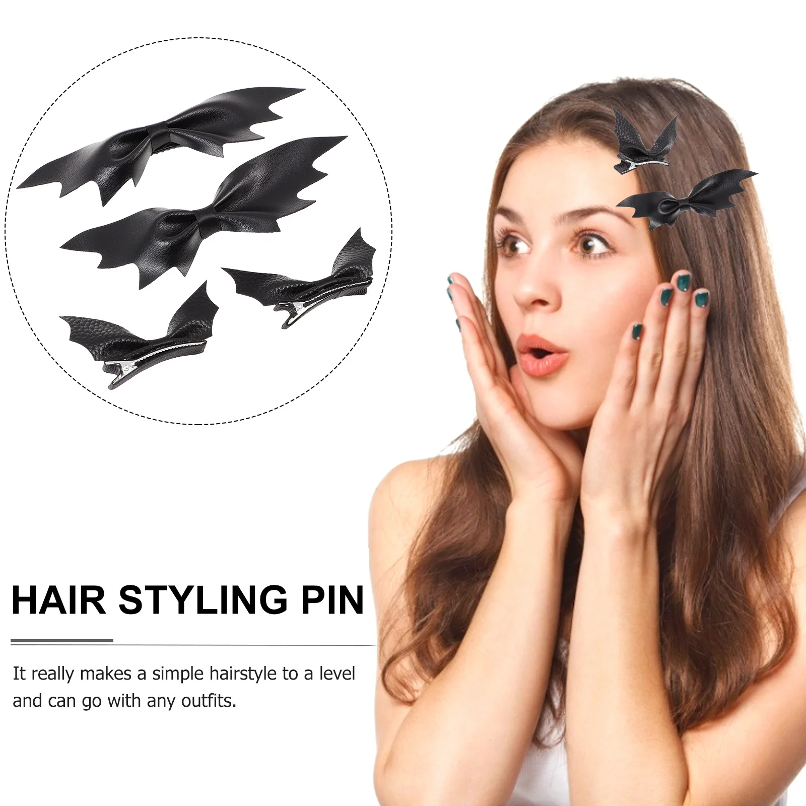 

4 Pcs Girl Hair Accessories Bat Wing Clip Bats Clips Halloween Ear Vampire Barrettes for Women Black Girls Child