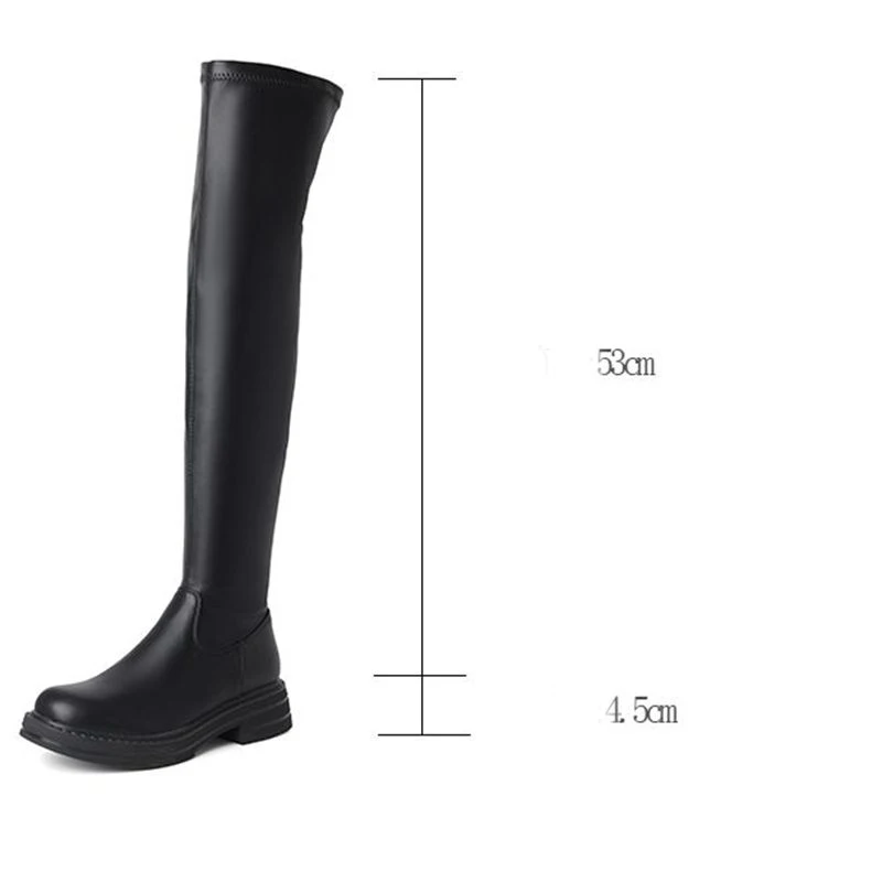 

ORCHA LISA Brand Leisure Women's Thigh High Boots Round Toe Flat Zipper Soft Vintage Stretch Small Size 33 Warm Daily Winter
