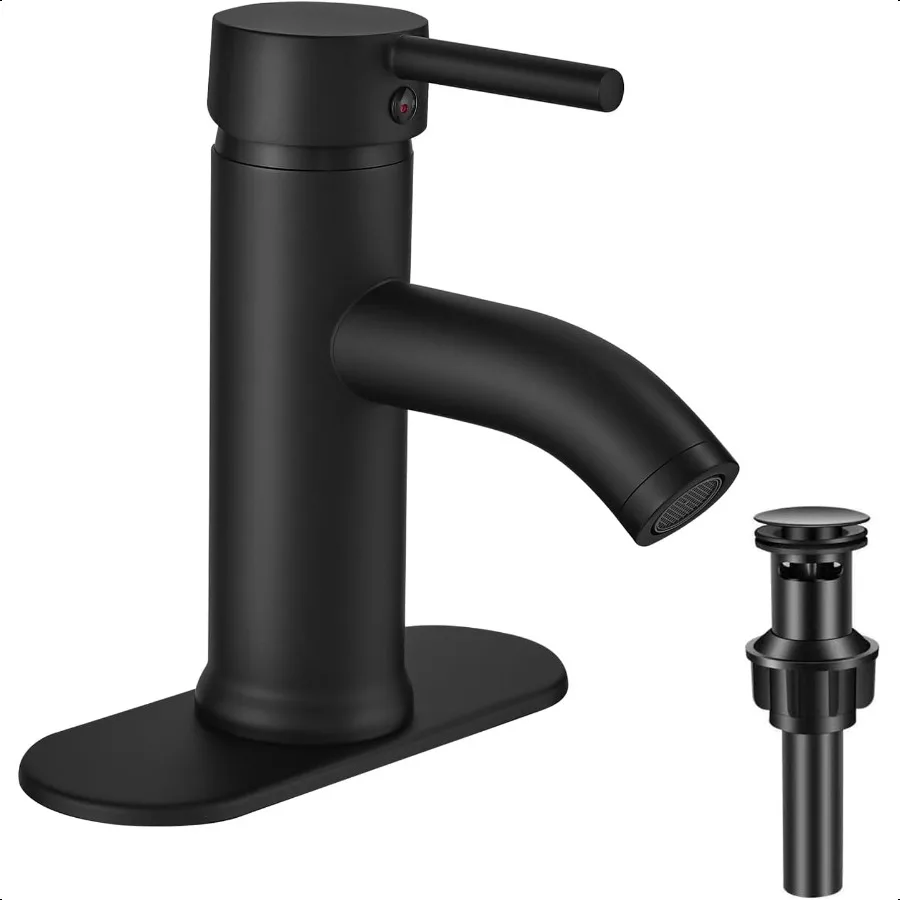 

Single Hole Bathroom Faucet Bathroom Sink Faucet Black Basin Mixer Tap for Vanity RV Sink with Deck and PopUp Drain for 1 Hole