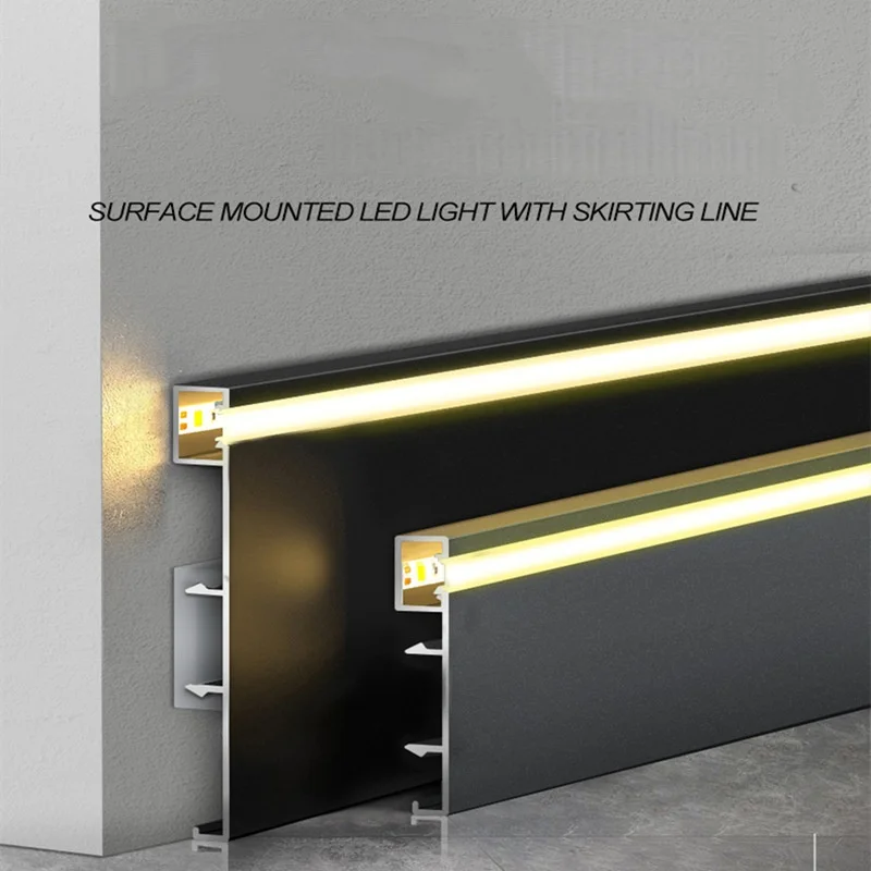 H50Mm 78Mm Led Skirting Line Aluminum Profile Suface Mounted Baseboard with Backlight Channel Pc Cover Decor Bar Strip Light