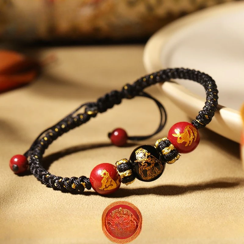 

Year of Birth Cinnabar Red Rope Bracelet General Li Cheng Zodiac Agate Gilding Beads Red Rope Adjustable Bracelet Gift