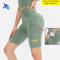 Customize LOGO Women Sports Short Pants Gym Fitness Tights Quick Dry Female Leggings Compression Yoga Shorts with Side Pockets