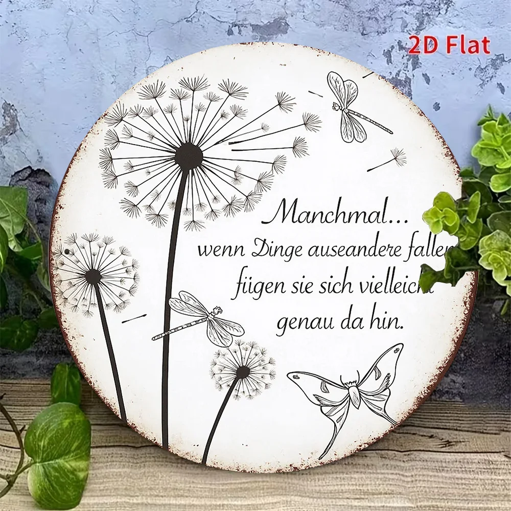 1pc Metal Iron Sign, Vintage Plaque Featuring Dandelion, Dragonfly, And Butterfly, Inspirational Quote Decorative Plaque