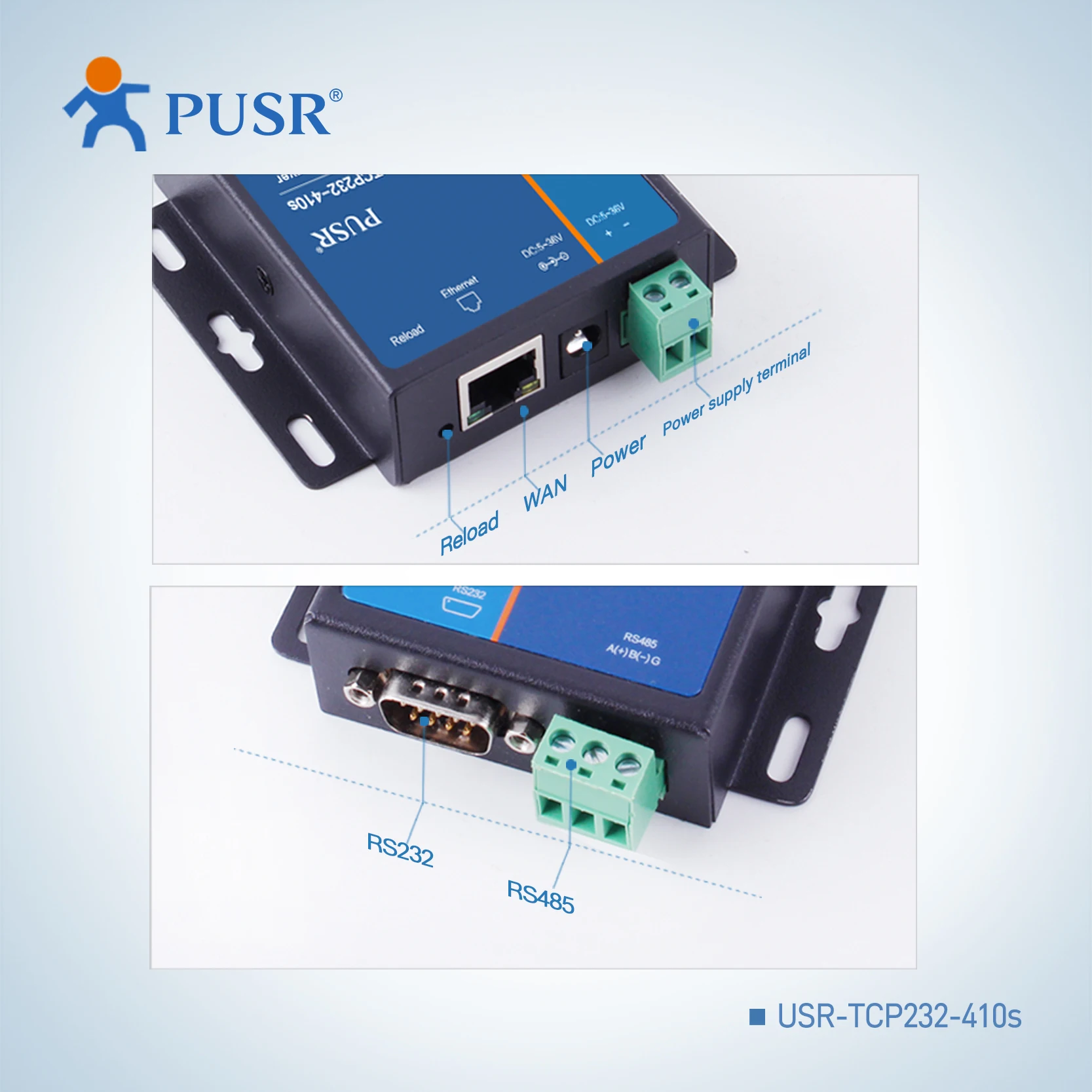 PUSR RS232 RS485 Nối Tiếp Để TCP/IP Ethernet Chuyển Đổi Thiết Bị Nối Tiếp Máy Chủ Mqtt Hỗ Trợ Modbus RTU Và TCP USR-TCP232-410s