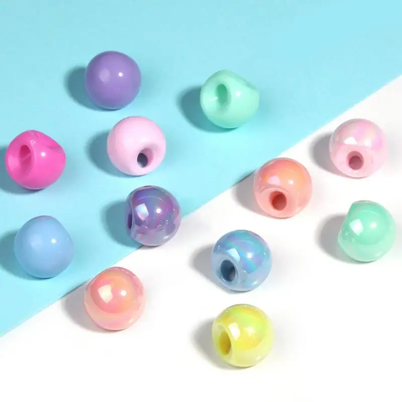 10pcs/Bag 16mm Acrylic Solid Color Plated AB Slanted Hole Bead Side Round Shaped Pendant Diy Headband Accessories