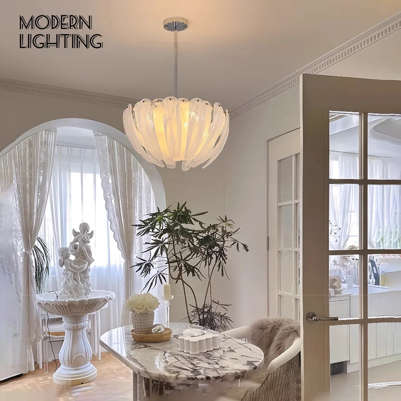 LED 꽃봉오리 홈 거실 화이트 클라우드 글라스 펜던트 라이트 LED 램프 천장 샹들리에 이탈리아 디자인 조명기구 루스트르