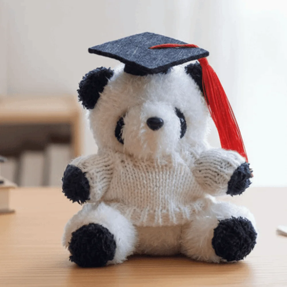 Cute Graduation Panda Plush Toy 10cm Soft Stuffed Panda Pendant Toy Cartoon with Doctoral Cap Plush Panda Ornaments Home Decor