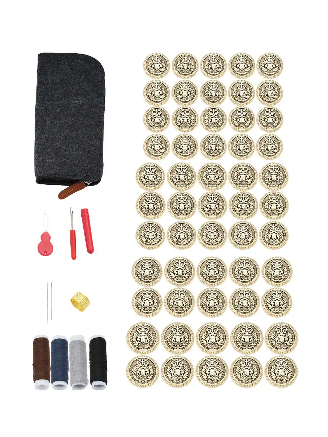

55PCS/Lot Gold Crown Emblem Metal Buttons Sewing Repair Kit 4 Sizes for Trench Coat Suit Shirt