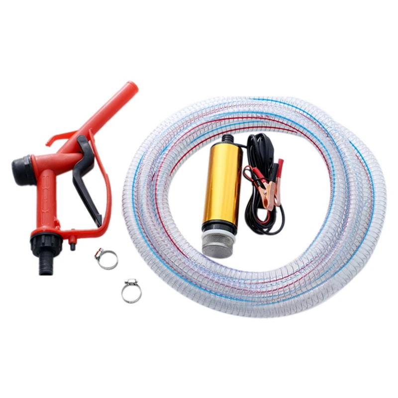 Top!-2 In 1 Oil Pump Refueling Tool Electric Submersible 5 Meter Steel Hose Fuel Water Camping Accessories