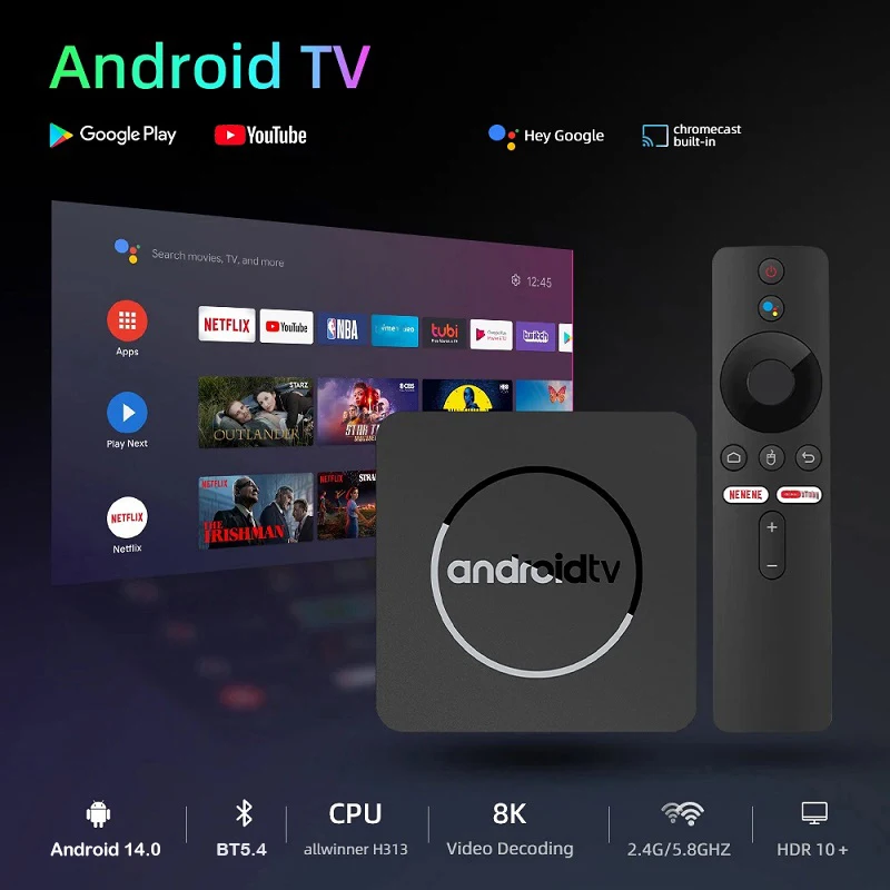 ATV أندرويد 14 TV Box 8GB 128GB بلوتوث 5.4 بث مشغل الوسائط Allwinner H313 AV1 8K فيديو 4k سريع جدا صندوق التلفزيون الذكي Q10