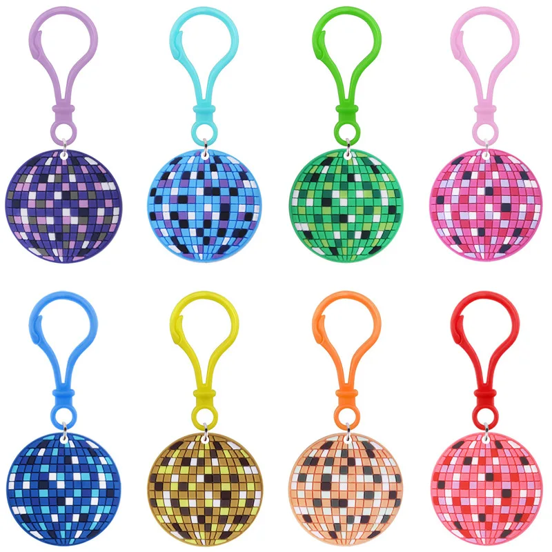 Wholesale Mixed 8 Styles Disco Ball Pendant Soft PVC Mirror Ball Bag Charm Colorful Party Hanging Ornament Backpack Clip Gift