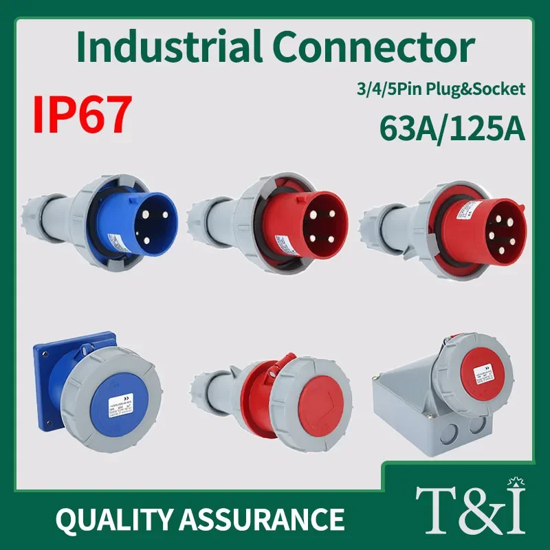 

Industrial Connector Set - 63A/125A,Plug&Socket, 3/4/5PIN, IP67 Waterproof and Dustproof, Wall/Panel Mounted Installation.