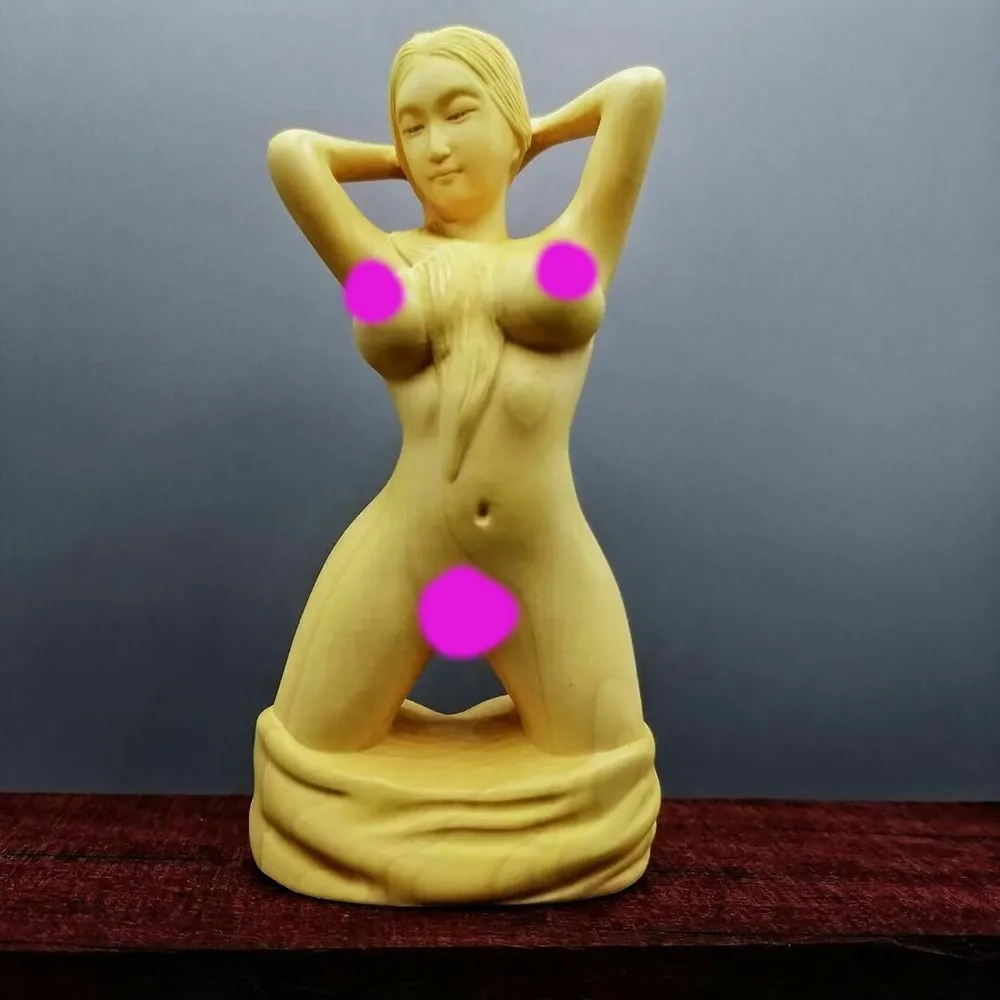 Chinese Boxwood Huang-yang wood Hand carving Naked girl statue Decoration gift