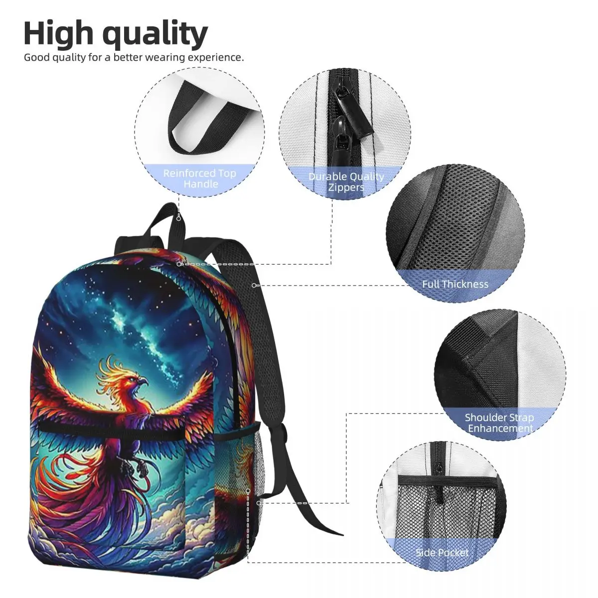 Colorful Majestic Phoenix Backpack Daypack Large Capacity Boys Girls BookBag School Bag Shoulder Bags for Men Women