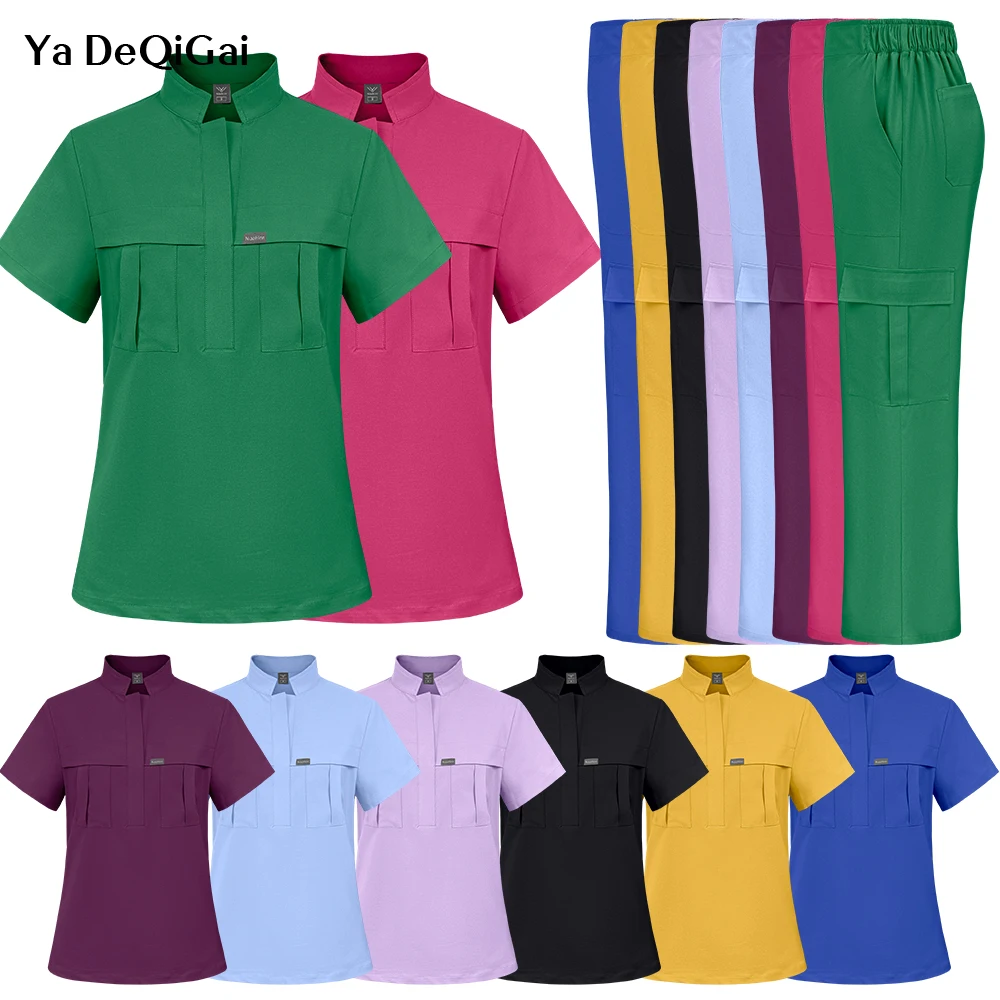 Fashion Short Sleeve Suit Pharmacy Nurse Uniforms Hospital Doctor Workwear Multicolor Oral Dental Clinic Scrubs Clothes Medical