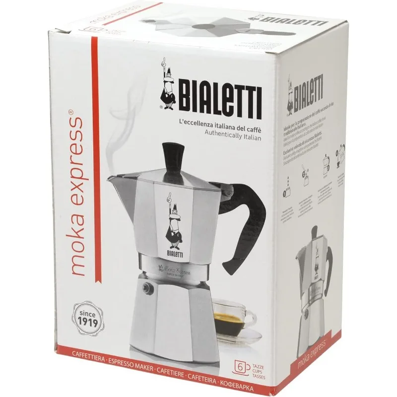 Bialetti - Moka Espress: Iconic Stovetop Espresso Maker, Makes Real Italian Coffee, Moka Pot 6 Cups (6 Oz), Aluminium, Silver