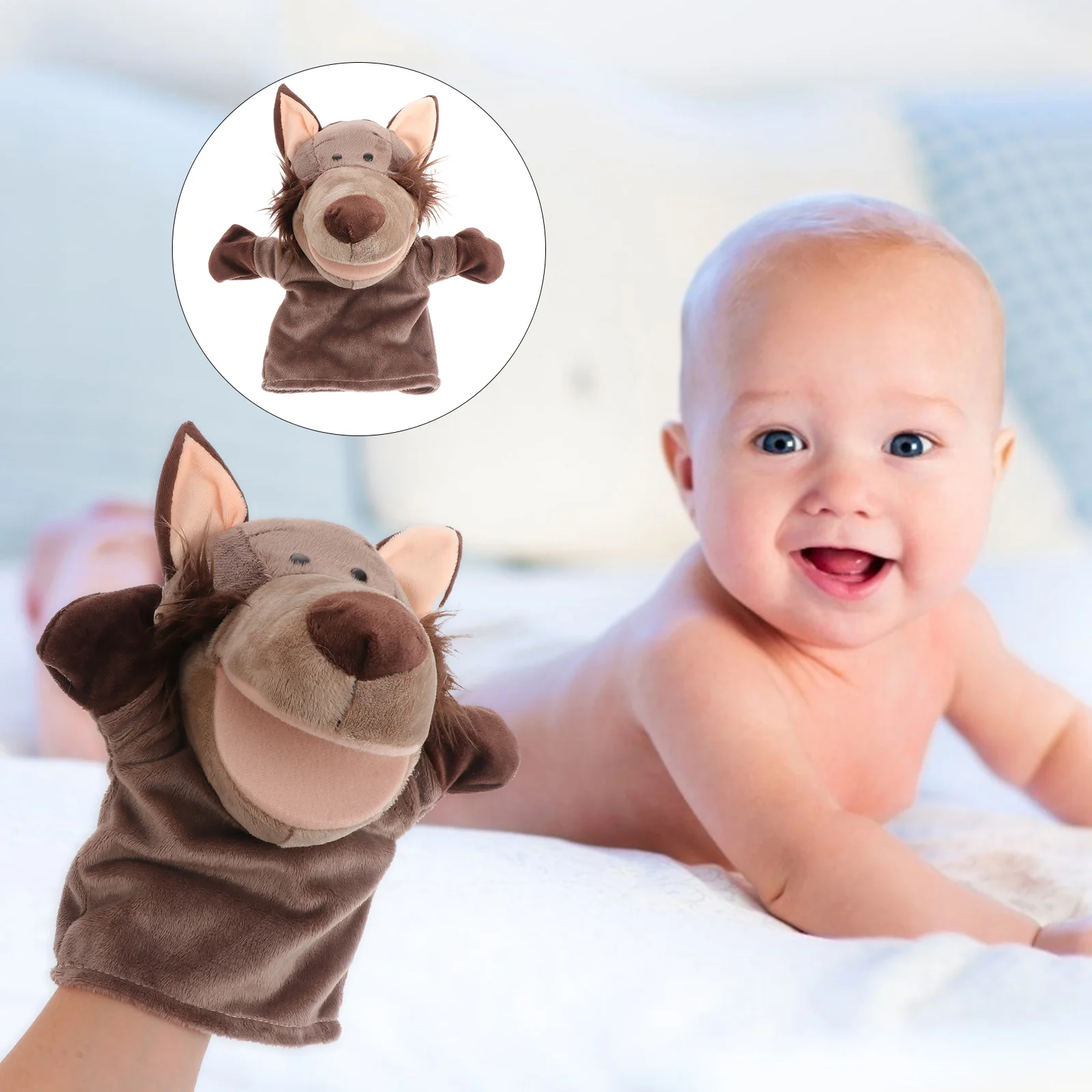 Show Hand Puppet Wolf Storytelling Toy Animal Baby Cartoon Plush Fabric Role Play Interactive Child Children's Toys