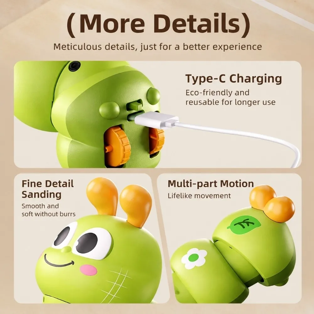 Lightweight Electric Caterpillar Toy Automatic Obstacle Avoidance Light and Music Baby Crawling Toy Built in Sensor Soft Body