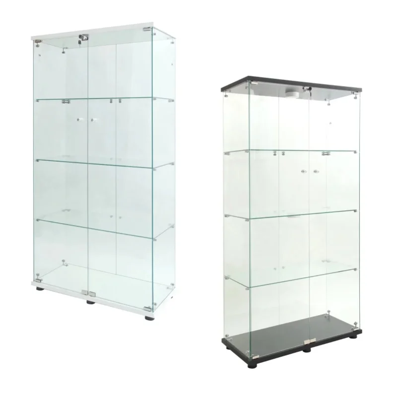 Comanlai Displaystandaards Glazen vitrinekast met 4 planken, LED-verlichting en slot, Vitrine met 2 glazen deuren, 80,5x36,5x163,9cm - afbeelding 2