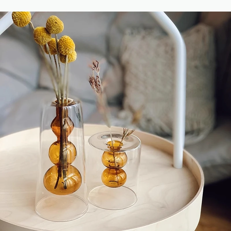 Double Layered Glass Vase Flower Ware Transparent Hydroponic Vase Flower Arrangement Vase Living Room Aesthetic Decor
