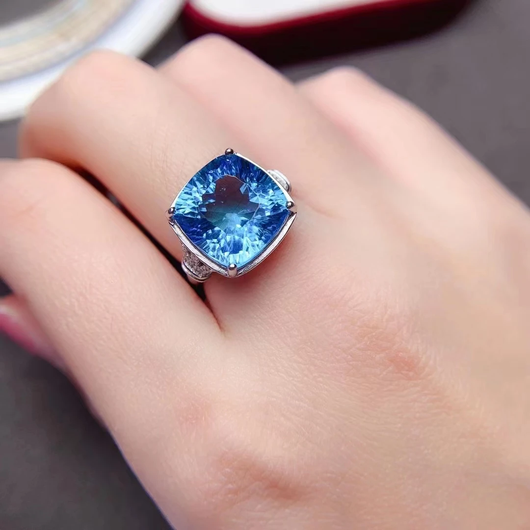 

CoLifeLove 8ct 12mm*12mm Natural Topaz Ring for Party Luxury 925 Silver Silver Ring Fashion Topaz Jewelry Gift for Woman