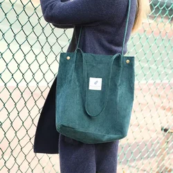 Women Corduroy Shoulder Shopping Bags Reusable Casual Outdoor Party Tote 2024 New Female Bag Handbags with Button Eco Organizer