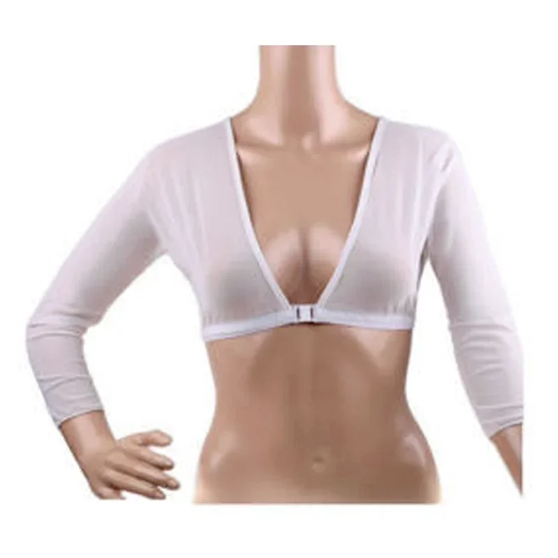 Nuevo Chaleco de encaje para mujer, moldeador de brazo sin costuras de malla transparente, Top corto adelgazante con cuello en V, cárdigan hueco,