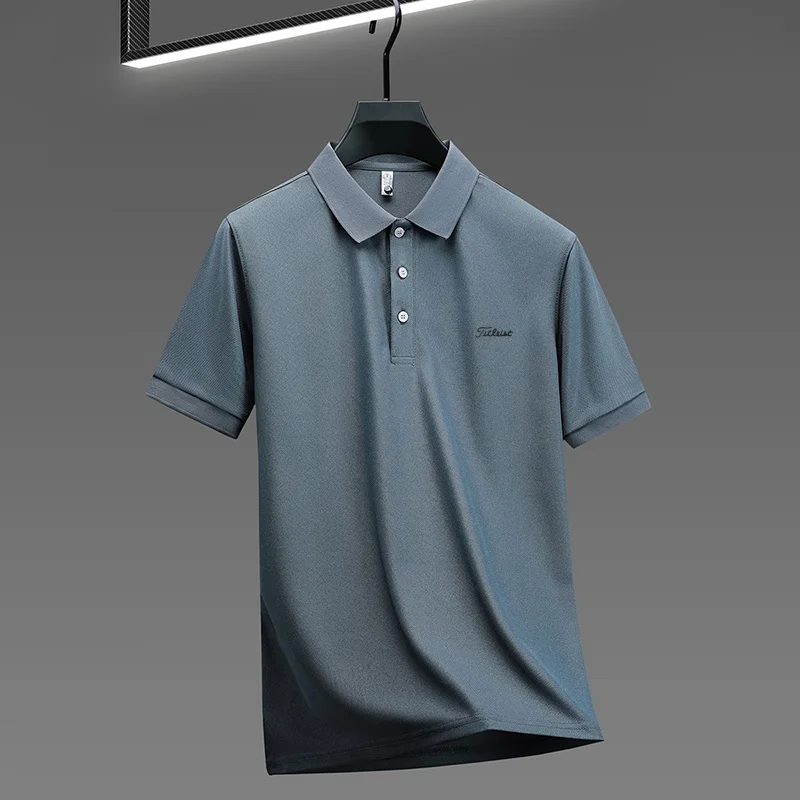 Business Casual Herren Neues Kurzarm-Poloshirt mit Kragen und Knöpfen, Einfarbig mit Schriftzug, Bequemes Atmungsaktives Herren-T-Shirt – Detail 37
