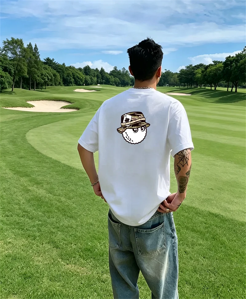 Golf Equipment Korea - 2026 韓国高級ゴルフグラフィックプリント Tシャツ男性女性 O ネック綿カジュアル服ヒップホップ半袖服 Tシャツブラウス
