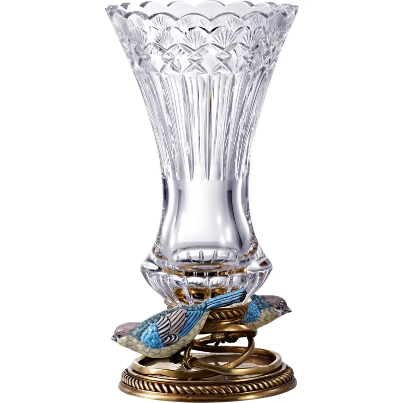 

Luxury high-end European retro crystal glass double porcelain bird crystal glass vase