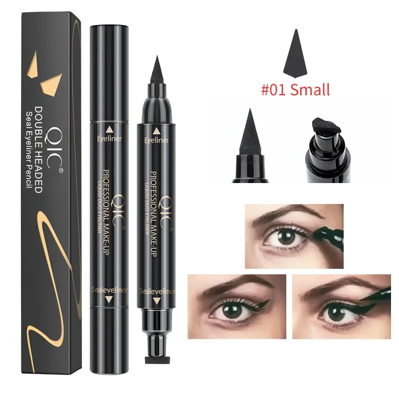 2 In1 Gevleugelde Stempel Vloeibare Eyeliner Potlood Waterdichte Snelle Droge Dubbelzijdige Zwarte Seal Eyeliner Pen Make-Up Voor Vrouwen Cosmetica