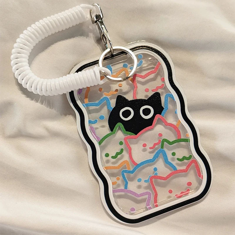 

Lines Cat 3inch Photocard Holder Transparent Card Holder Keychain Photo Sleeves Bus Card Student Card Case Photo Protector