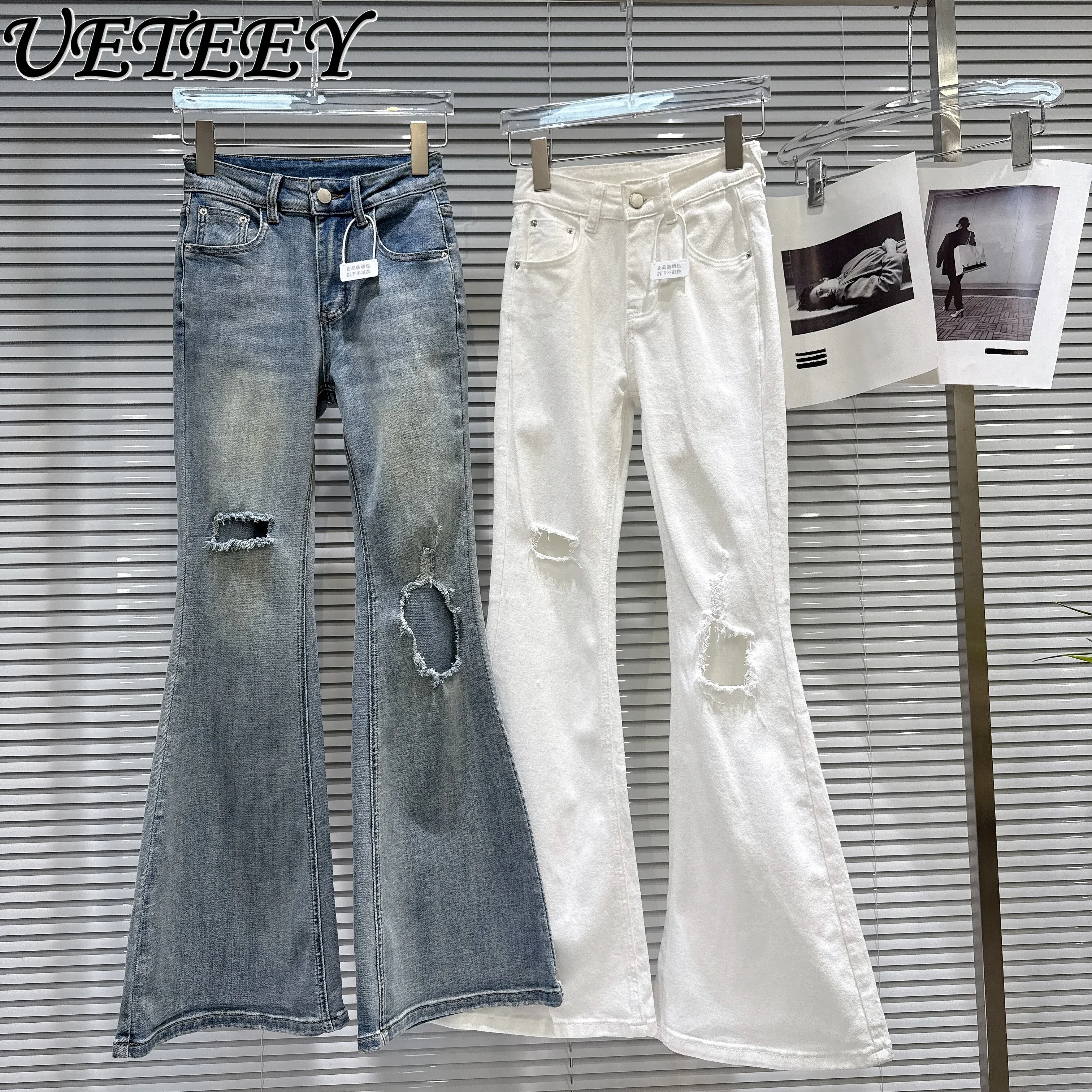 

Новые джинсы-клеш для женщин 2026 года: весенняя коллекция, синие, с эффектом потертости, облегающие, слегка расклешенные, в уличном стиле