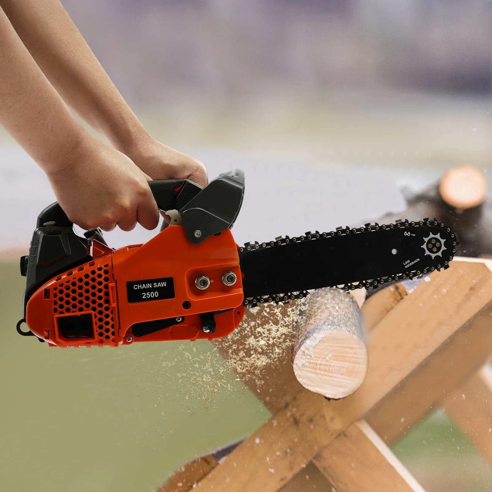 Gasoline Chainsaw 900W 25.4CC Air-cooled 2-Stroke Hand Pull Start for Wood Trimming Cutting