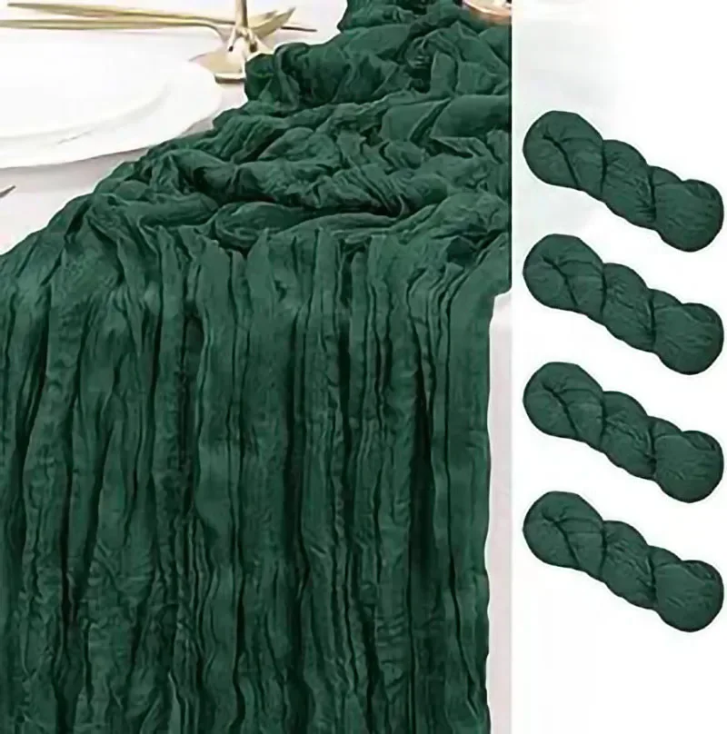 Dark green Cheesecloth Table Runner 4 Pack Vintage Rustic Gauze Table Runner Boho Decoration for St Patrick's Day Easter Wedding