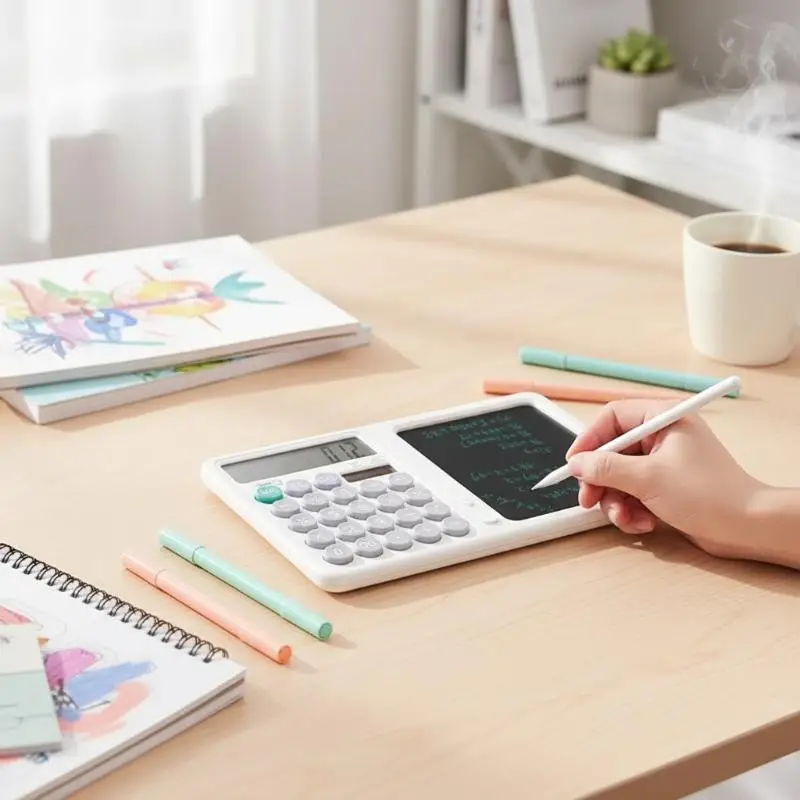 Eco-Friendly Calculator with Writing Pad 12 Digits Large Display Reusable Erasable for Students Home School Office Use