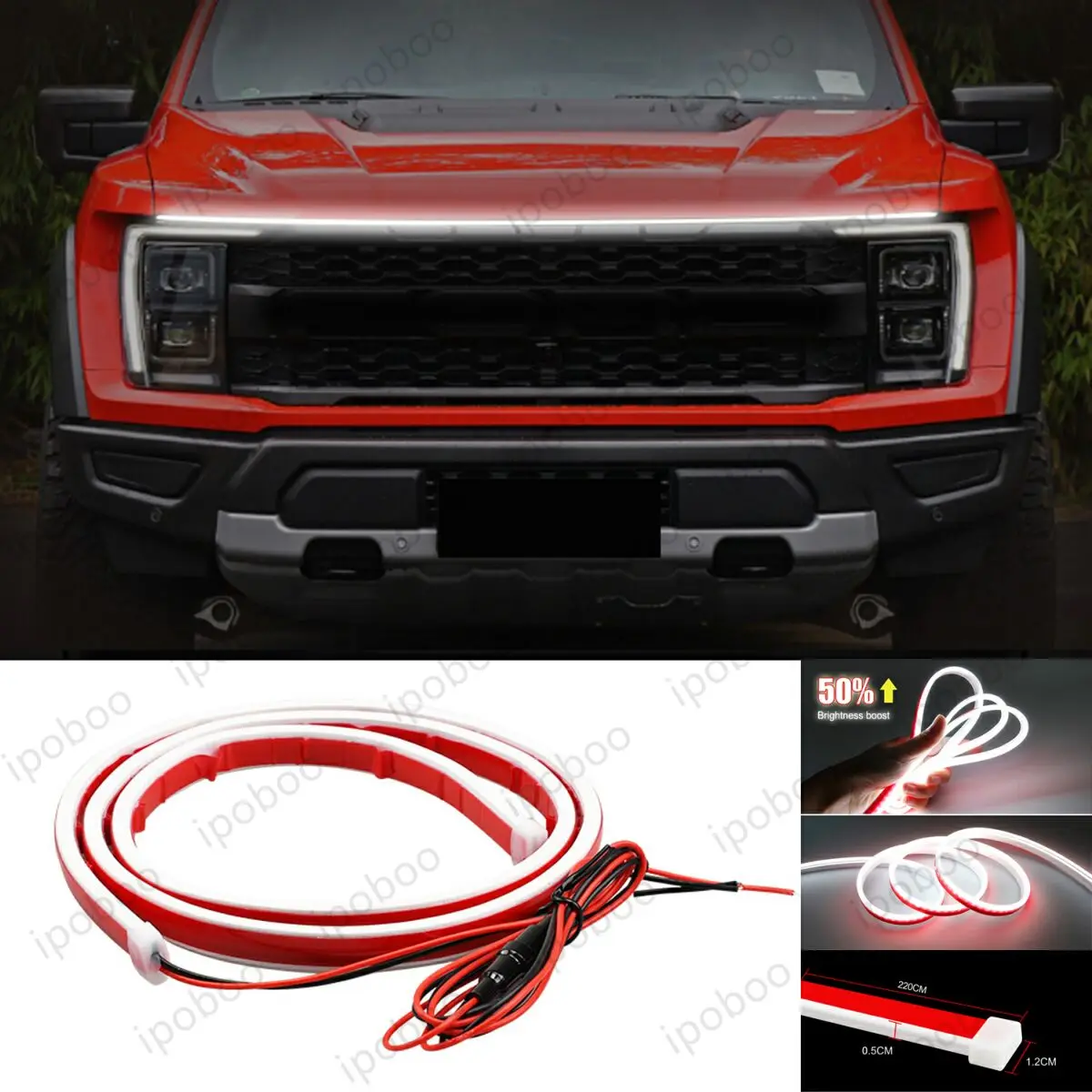 

86" LED Hood Light Strip For Ford F150 Ranger 2008-23 Flexible Dynamic Scan Start Up Hoodbeam Kit Engine Cover Decoration Light
