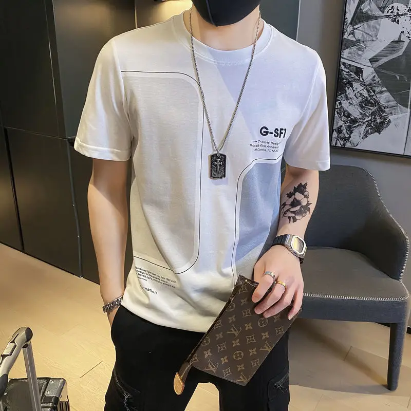 Mens Tee Shirts Wholesale Men\'s T-shirt Summer 100% Cotton Top Short Quarter Sleeve Streetwear High Quality Stylish Clothes