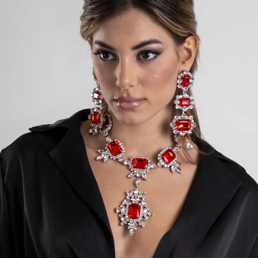 

Роскошный красный преувеличенный комплект, костюмное ожерелье, серьги для женщин, обручальные африканские свадебные комплекты ювелирных украшений для невесты, аксессуары