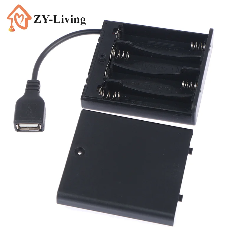 1Pcs 4 X AA USB Battery Box for 5V LED Strip Lights USB Mini Power Supply