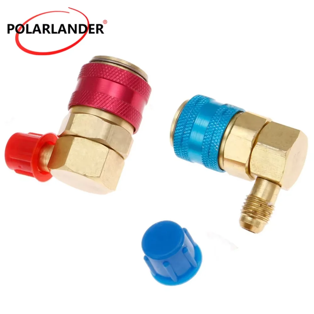 

1/4"" SAE R134A HVAC A/C Quick Coupler Adapter, High/Low Side Brass Manifold Connector (Red/Blue)